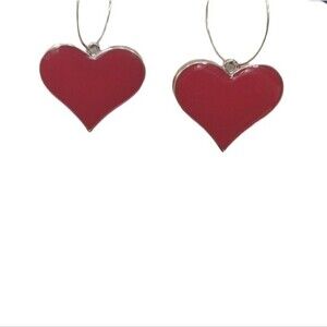 Red Hoop Heart Pendant Drop Down Earrings NEW